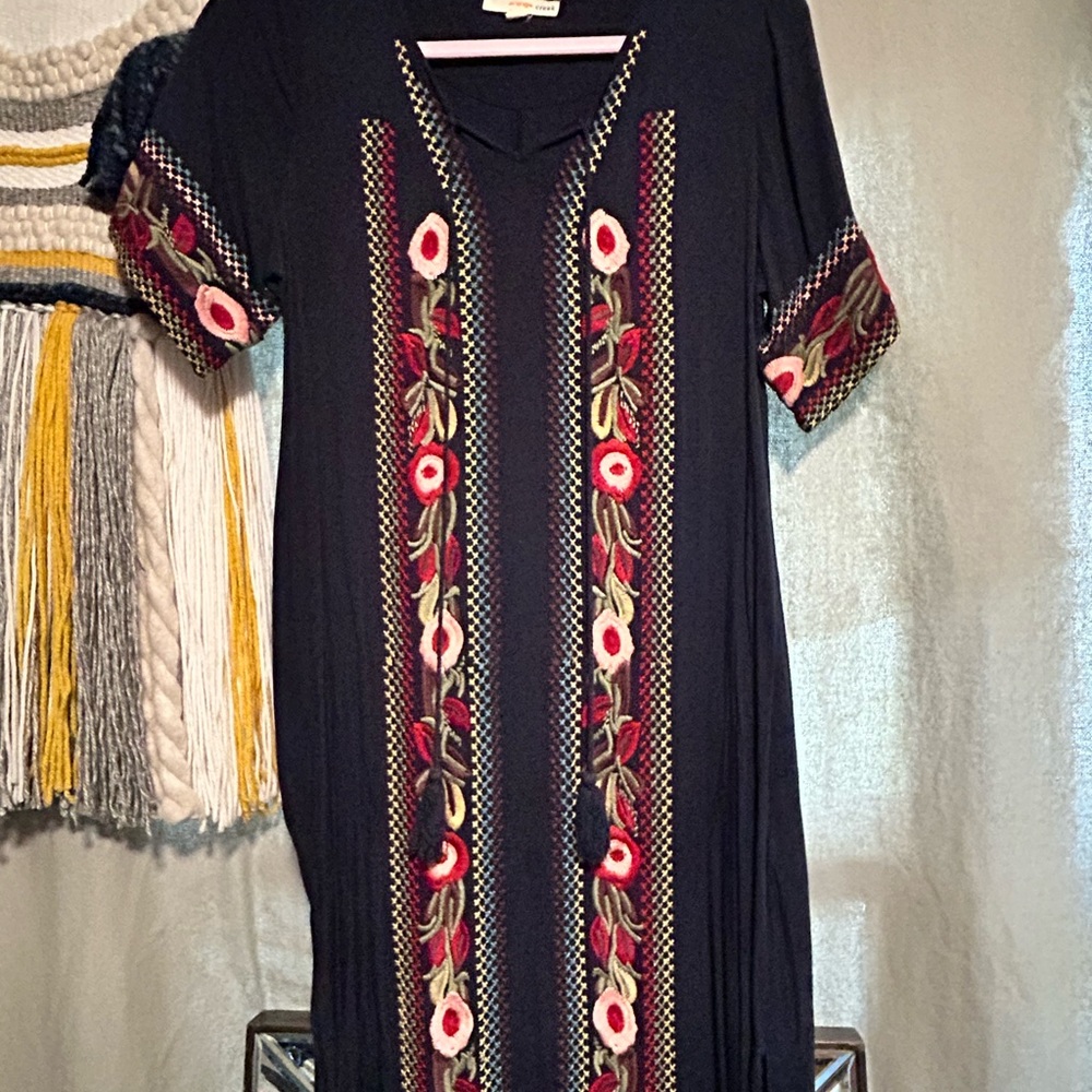 Orange Creek Black Maxi Dress with Floral Embroidery